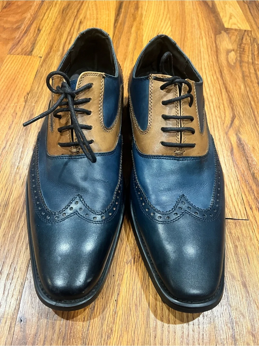 La Milano Men's Two Tone Wingtip Oxford Dress Shoes Navy Cognac Leather Size 10
